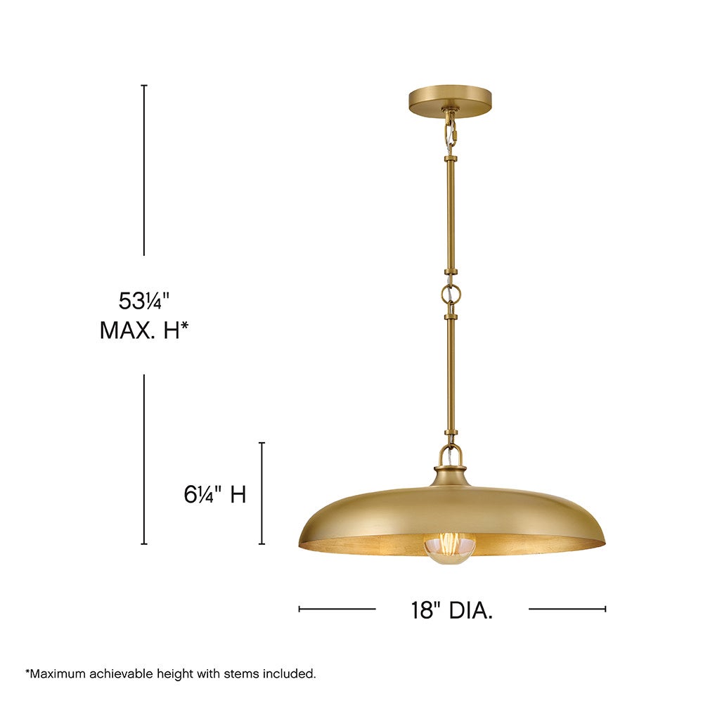 Sadie 18" Shallow Pan Pendant in Lacquered Brass - dimensions