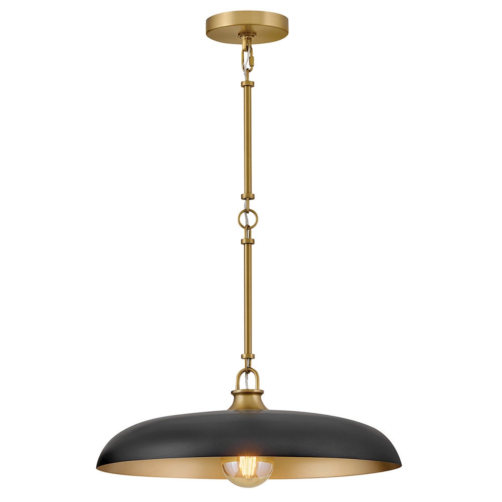 Sadie 18" Shallow Pan Pendant in Lacquered Brass with Black