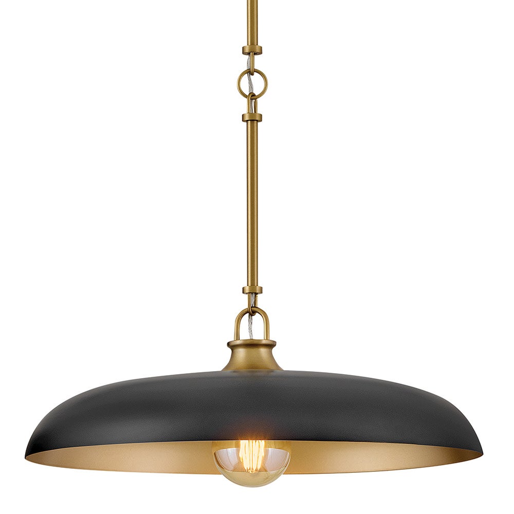 Sadie 18" Shallow Pan Pendant in Lacquered Brass with Black