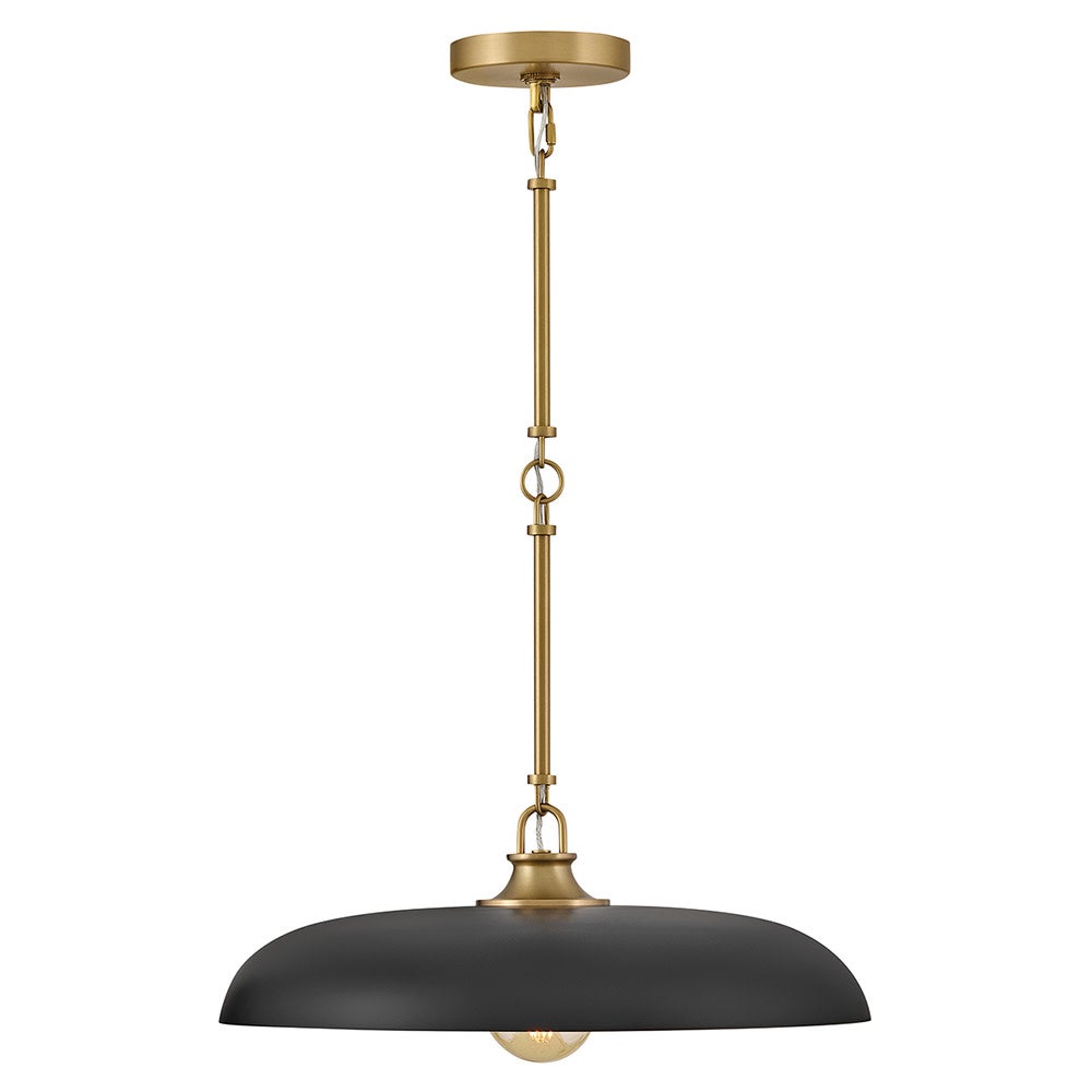 Sadie 18" Shallow Pan Pendant in Lacquered Brass with Black