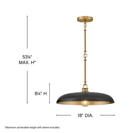Sadie 18" Shallow Pan Pendant in Lacquered Brass with Black - dimensions