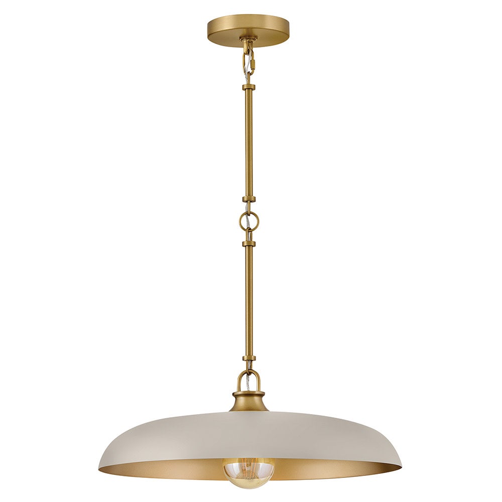 Sadie 18" Shallow Pan Pendant in Lacquered Brass with Light Taupe