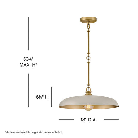 Sadie 18" Shallow Pan Pendant in Lacquered Brass with Light Taupe - dimensions