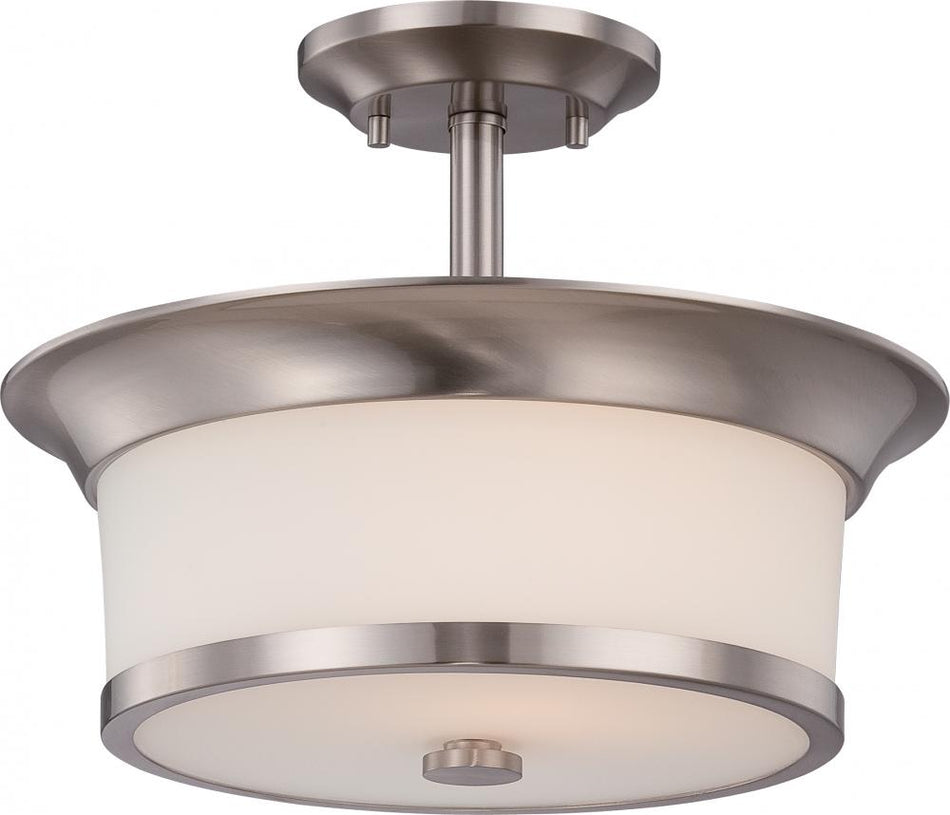 Mobili; 2 Light; Semi-Flush with Satin White Glass; Finish