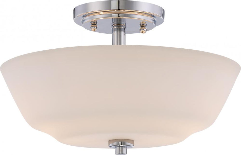 Willow; 2 Light; Semi-Flush Fixture with White Glass; Finish