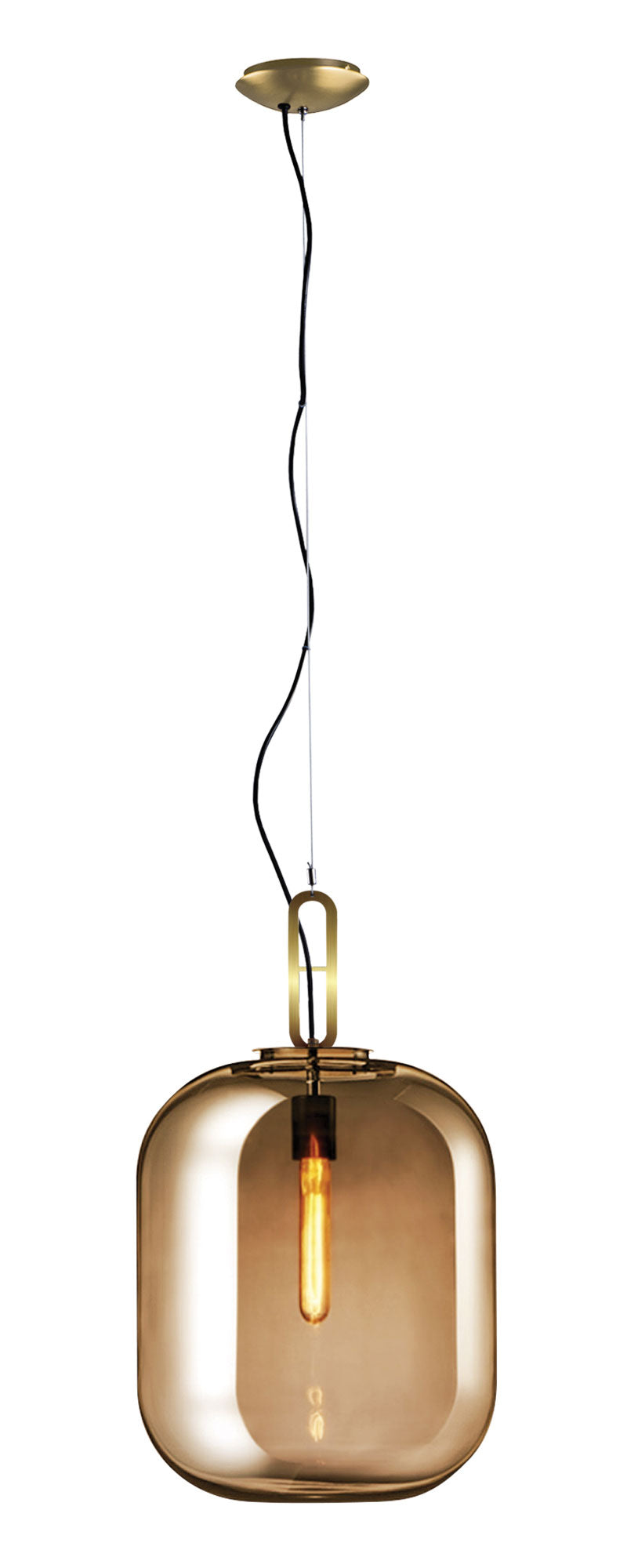 Pendant Max Amber Glass Brushed Brass Finish E26 LED Edison ST58