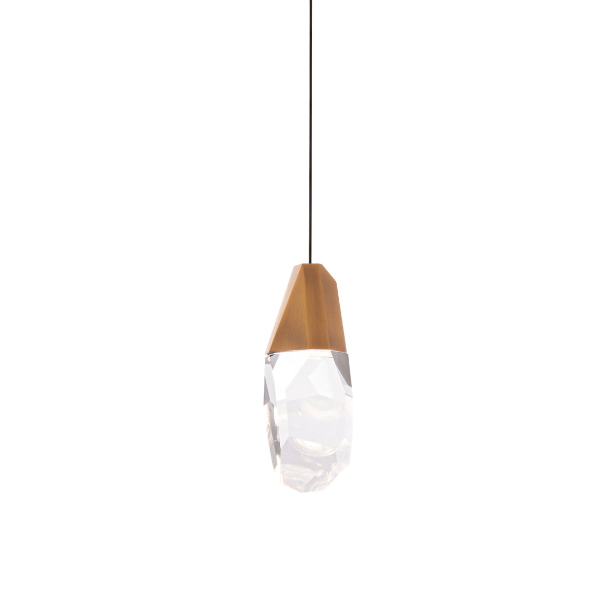 Martini LED Mini Pendant lit, Aged Brass with Clear Optic Crystal