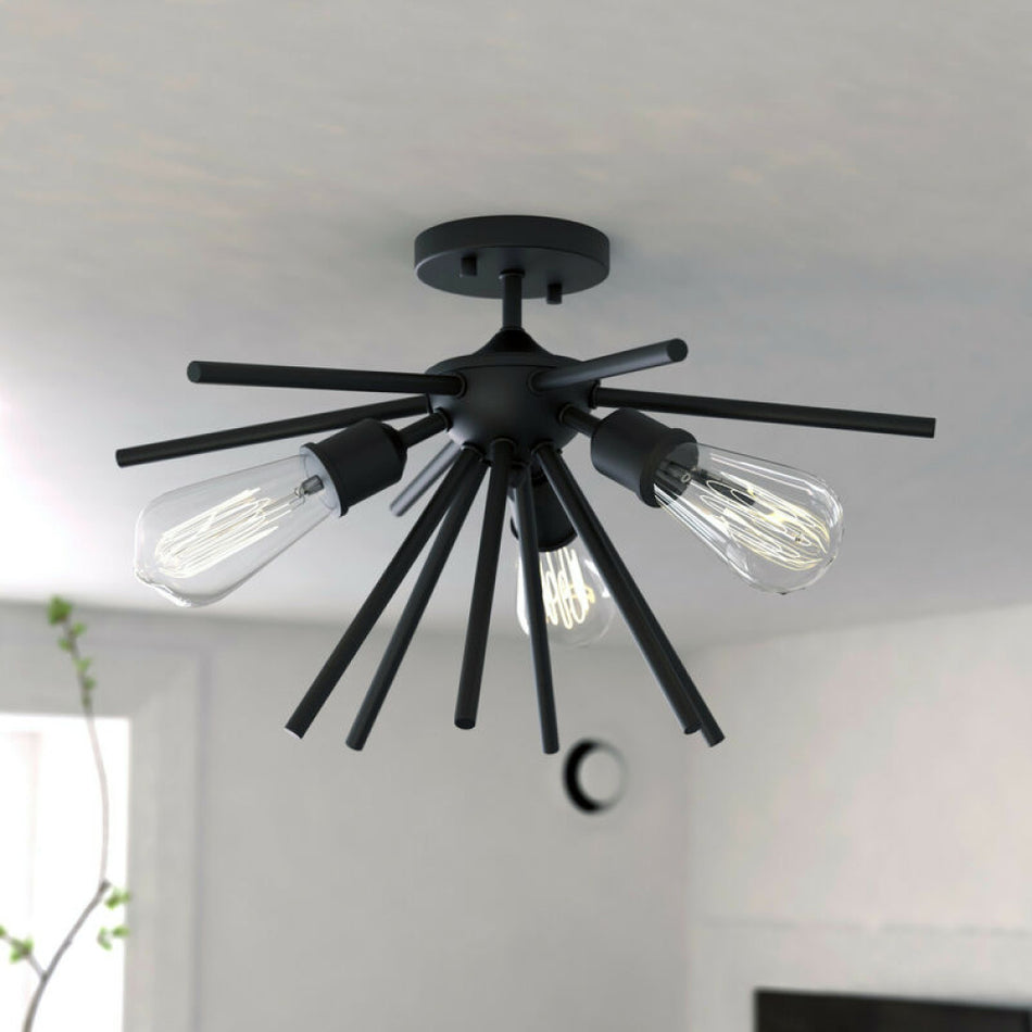 Estelle 17 in. 3 Light Semi Flush Mount Matte Black