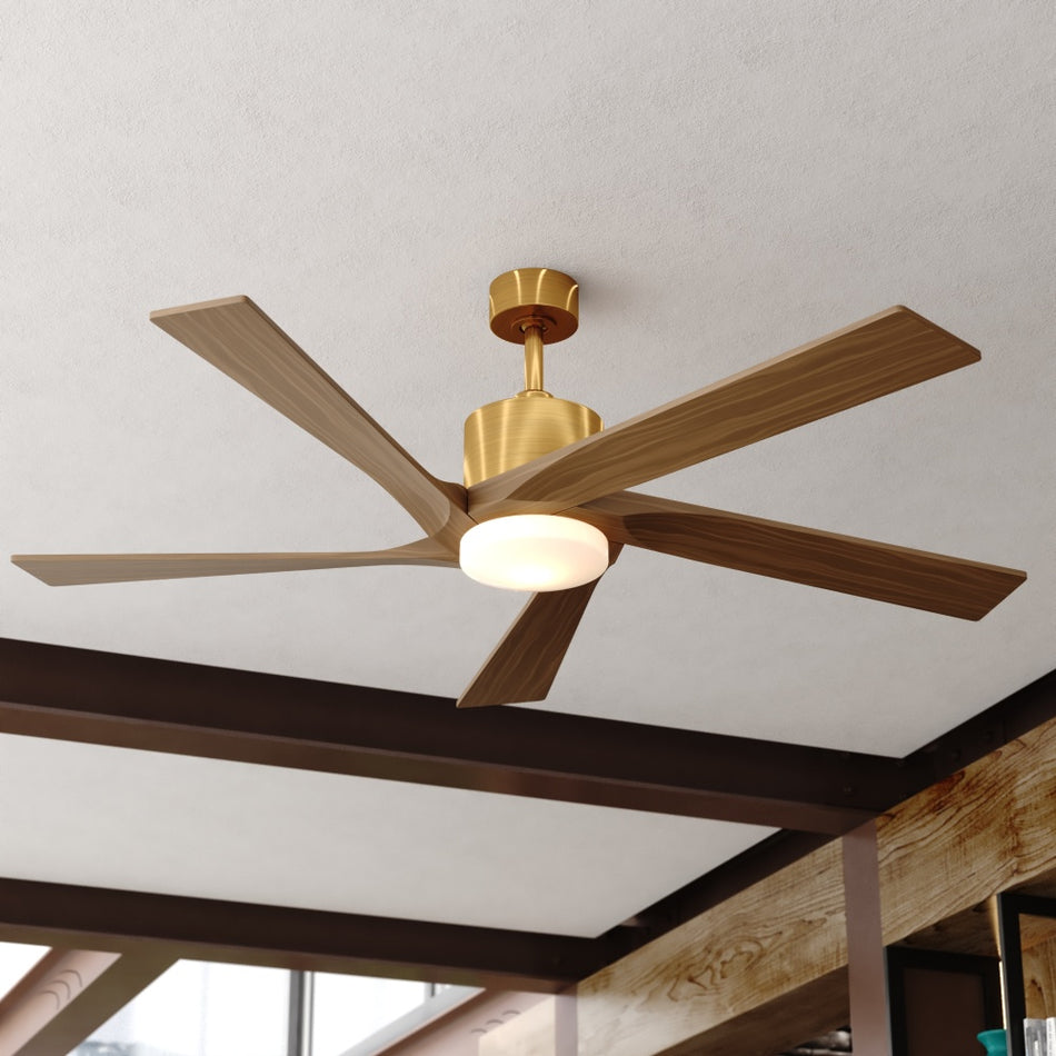 Wedgewood 60-in. LED Ceiling Fan Satin Brass with Dark Elm Blades
