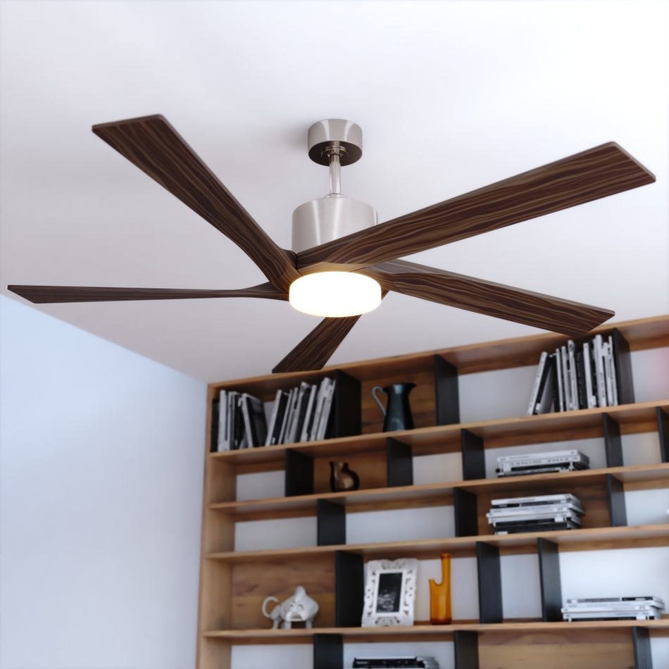 Wedgewood 60-in. LED Ceiling Fan Satin Nickel with Natural Walnut Blades