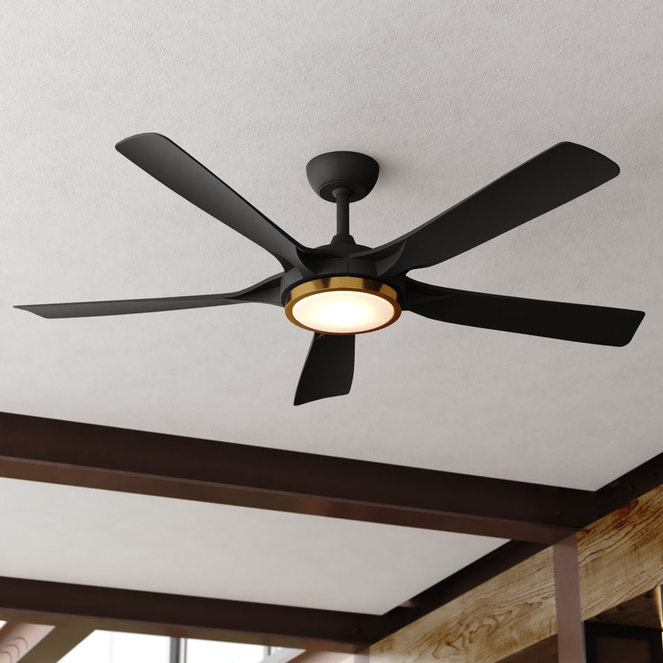 Cary 56-in. LED Ceiling Fan Matte Black and Satin Brass