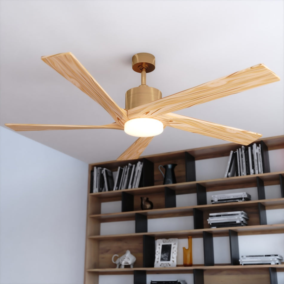 Wedgewood 60-in. LED Ceiling Fan Satin Brass with Light Oak Blades