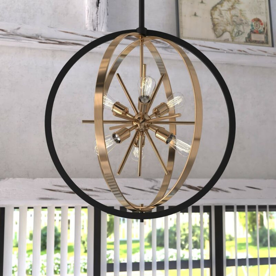 Estelle 26.75 in. 6 Light Orb Pendant Natural Brass and Matte Black