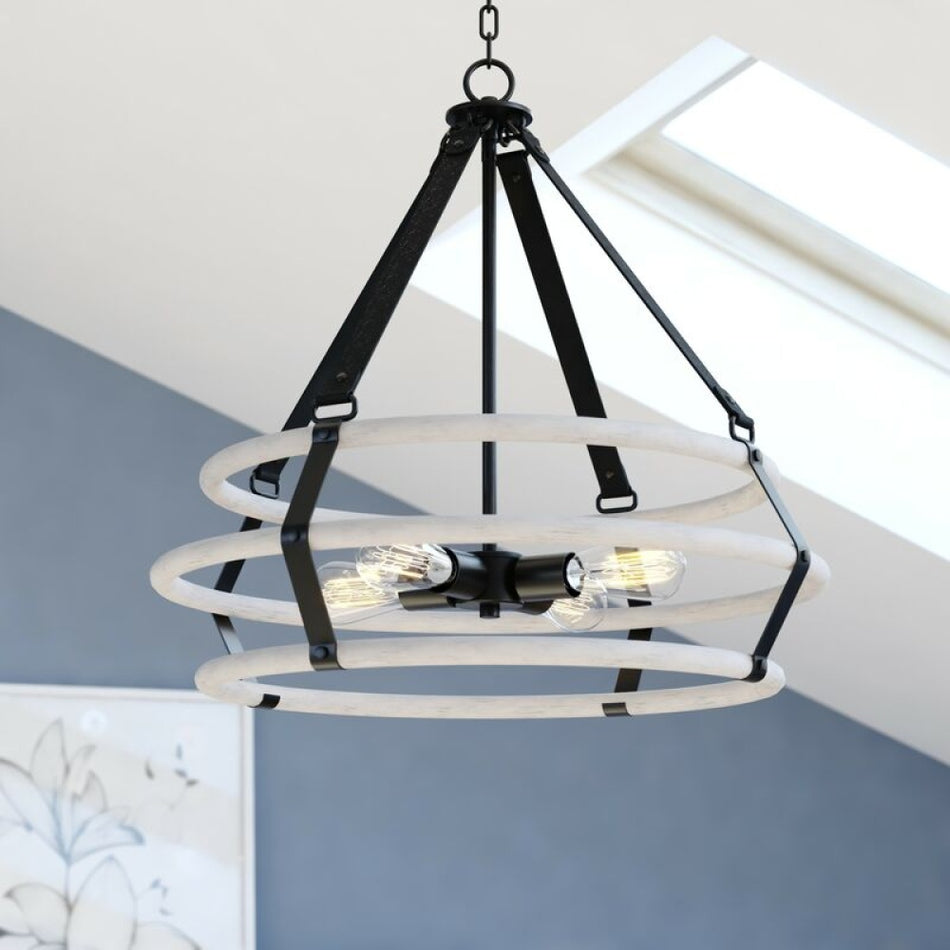 Taylor 24-in. 4 Light Pendant Textured Black and Ash Gray