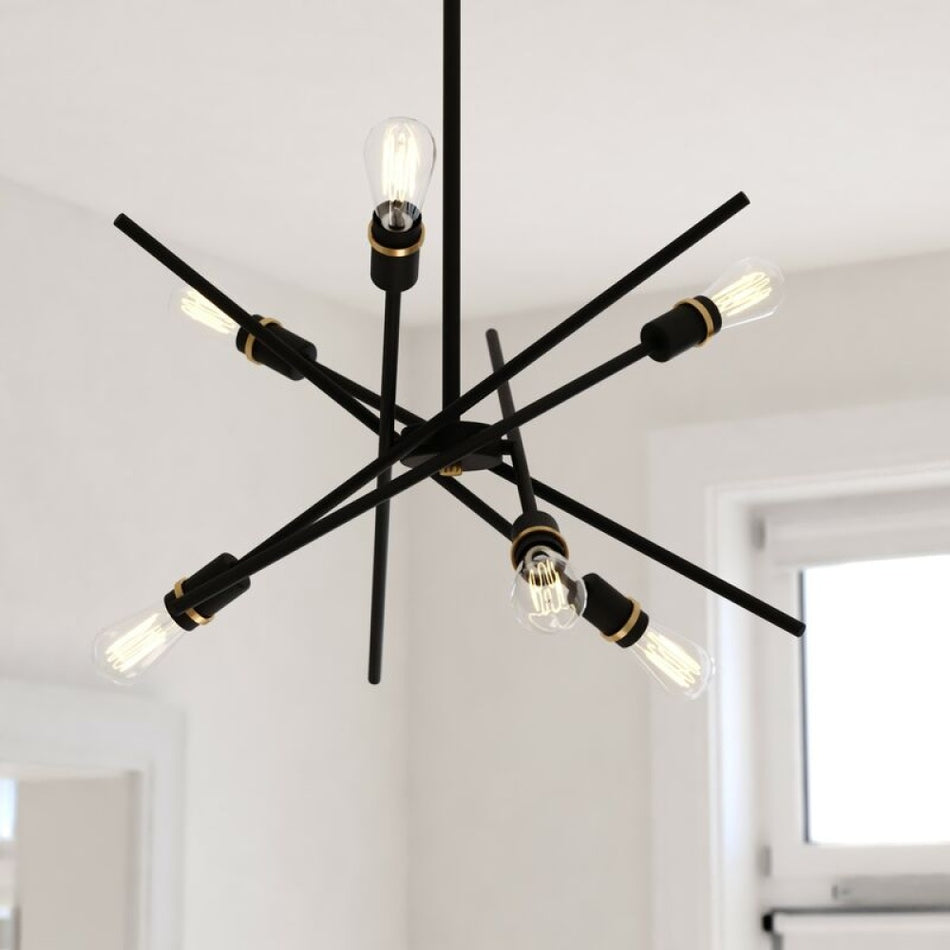 Halsted 24.25-in 6 Light Pendant Black and Satin Brass