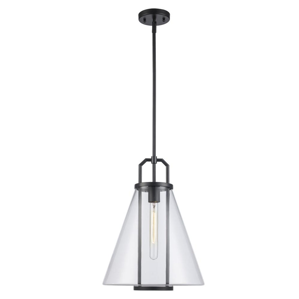 1LT PENDANT-CONE GLASS-L-BK