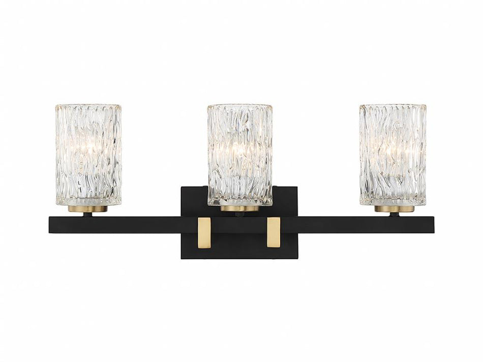 Keene 3-Light Bathroom Vanity Light in Matte with Warm Brass Accents