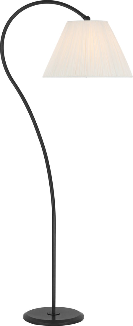 Dume Large Arched Floor Lamp in Aged Iron with Silk Pleated Shade