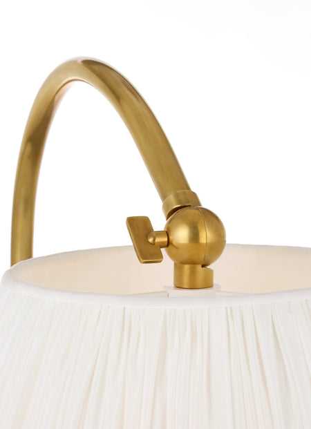 Dume Large Arched Floor Lamp in Hand-Rubbed Antique Brass with Silk Pleated Shade