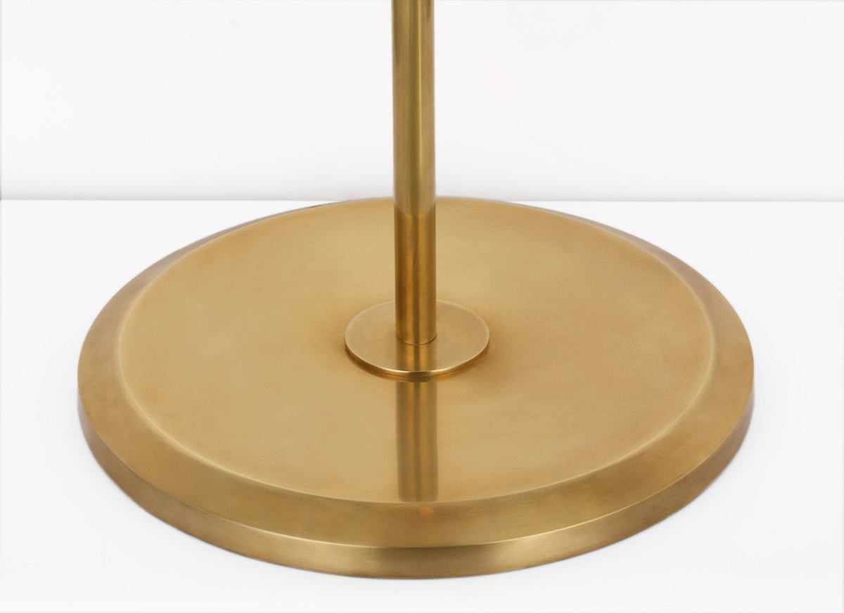 Dume Large Arched Floor Lamp in Hand-Rubbed Antique Brass with Silk Pleated Shade