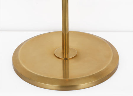 Dume Large Arched Floor Lamp in Hand-Rubbed Antique Brass with Silk Pleated Shade