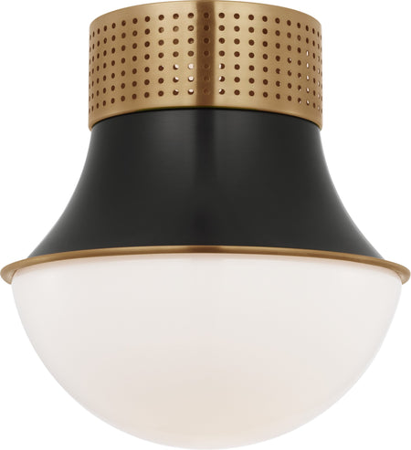 Precision 9" Flush Mount in Antique-Burnished Brass and Bronze with White Glass