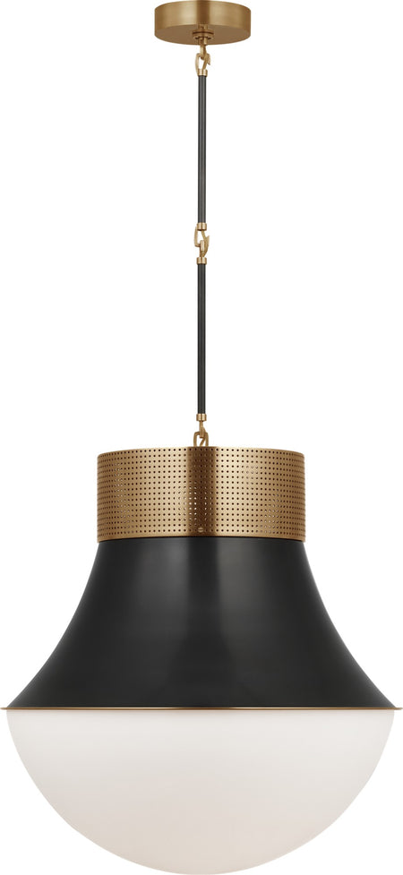 Precision 24" Pendant in Antique-Burnished Brass and Bronze with White Glass