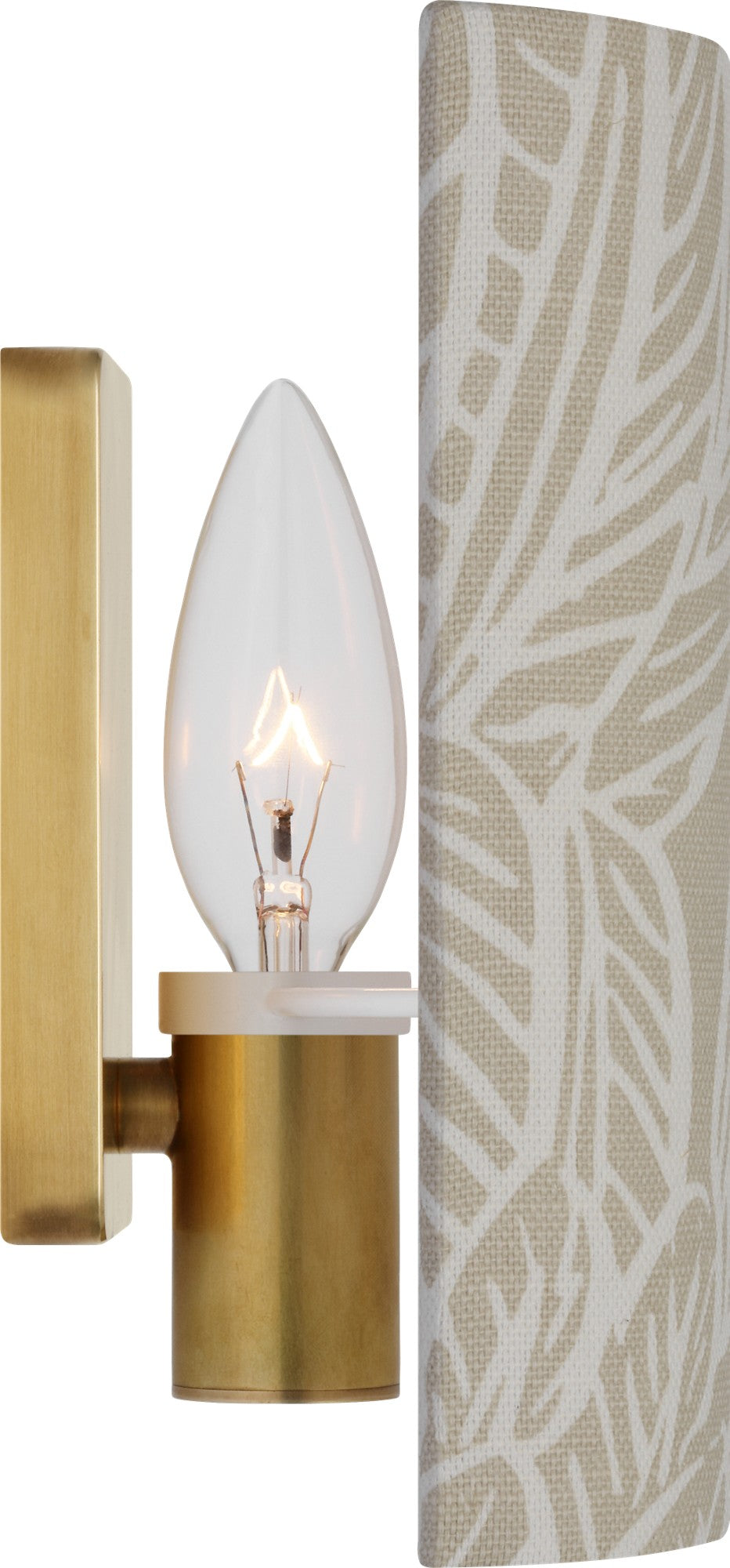 Maeve 8" Shield Sconce in Hand-Rubbed Antique Brass with Schumacher Natural Featherfest Shield