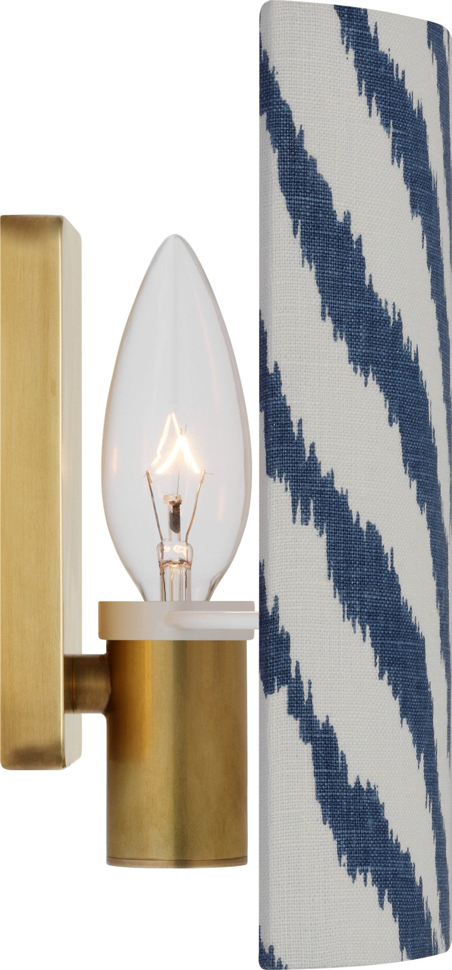 Maeve 8" Shield Sconce in Hand-Rubbed Antique Brass with Schumacher Blue Quincy Shield