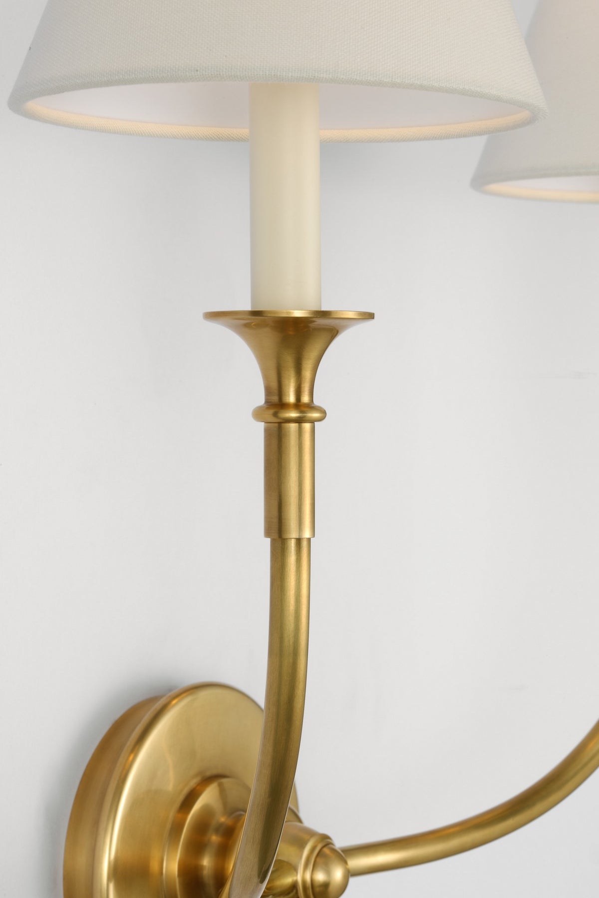 Piaf Double Sconce in Hand-Rubbed Antique Brass with Linen Shade