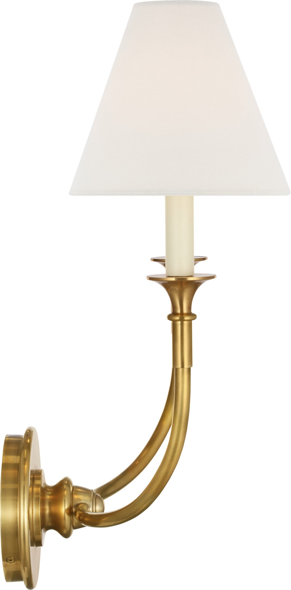Piaf Double Sconce in Hand-Rubbed Antique Brass with Linen Shade