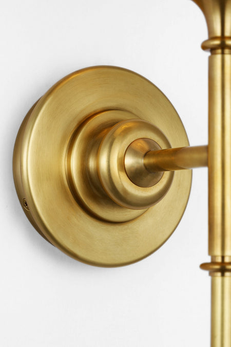 Piaf Large Tail Sconce in Hand-Rubbed Antique Brass with Linen Shade