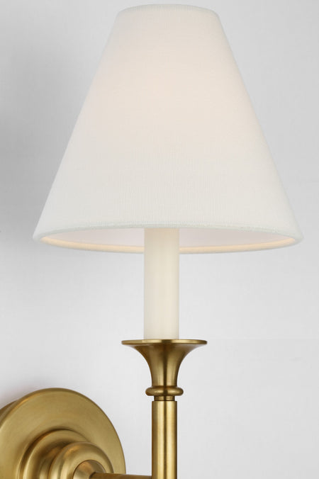 Piaf Large Tail Sconce in Hand-Rubbed Antique Brass with Linen Shade