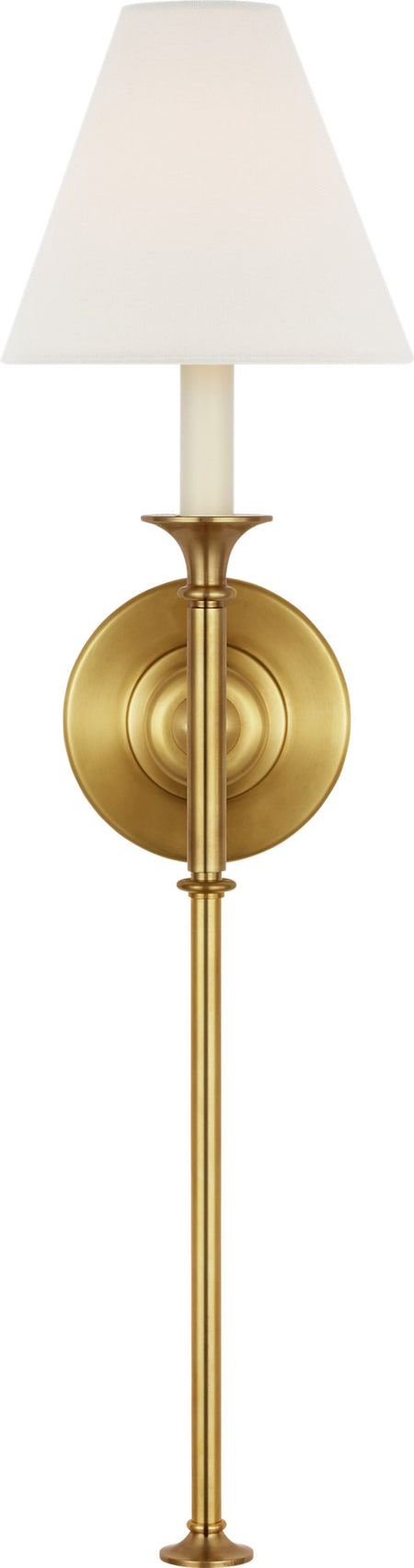 Piaf Large Tail Sconce in Hand-Rubbed Antique Brass with Linen Shade