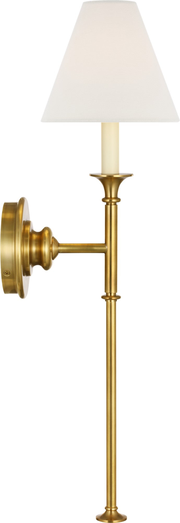 Piaf Large Tail Sconce in Hand-Rubbed Antique Brass with Linen Shade