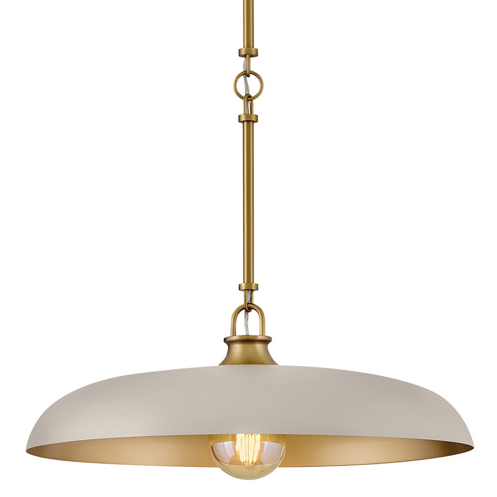 Sadie 18" Shallow Pan Pendant in Lacquered Brass with Light Taupe